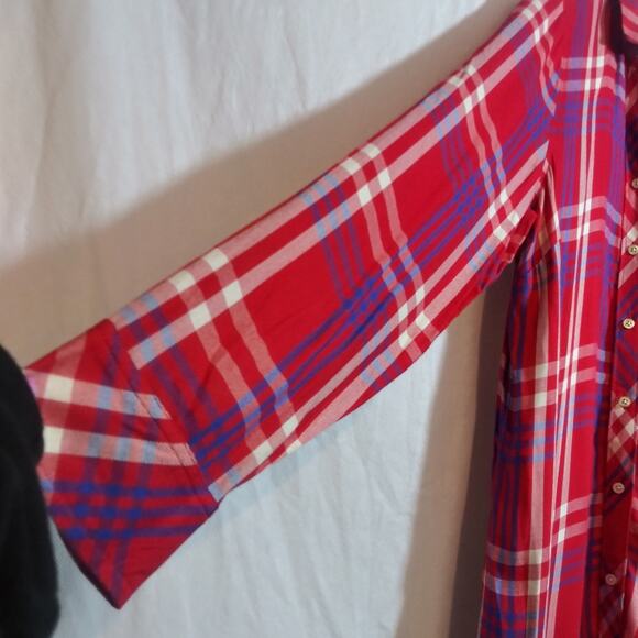 Talbot's Red White Blue Plaid Button-Up Shirt Casual Classic Size M - Picture 4 of 8